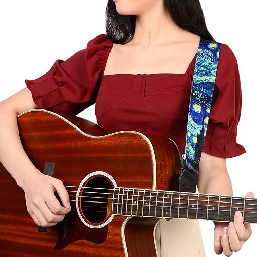 BestSounds Van Gogh Starry Night Guitar Strap Includes Strap Button & 2 Strap Locks, Adjustable Guitar Shoulder Strap For Bass, Electric & Acoustic Guitar, Best Gift for Men Women Guitarist thumbnail 5