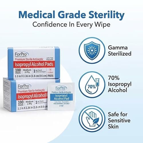 ForPro Alcohol Prep Pads, 200-Count Sterile Alcohol Wipes Individually Wrapped, 70% Isopropyl, Medium 2-Ply Medical Grade Antiseptic Pads, Latex-Free, First Aid & Injection Prep, Gamma Sterilized thumbnail 4