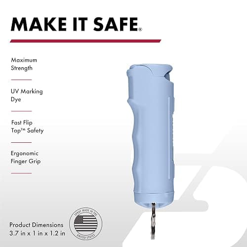 SABRE Pepper Spray with Fast Flip Top, Maximum Police Strength OC Spray, Key Ring for Easy Carry and Fast Access, Finger Grip for More Accurate and Faster Aim, 0.54 fl oz, Secure and Easy to Use - Chambray Blue Pepper Spray thumbnail 2