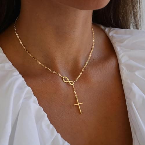 Christian Gifts for Women Cross Necklace for Women 14K Gold/Silver Plated Infinity Long Charm Necklace Trendy Non Tarnish Waterproof Jewelry Religious Baptism Faith Gifts Christmas Stocking Stuffers thumbnail 2