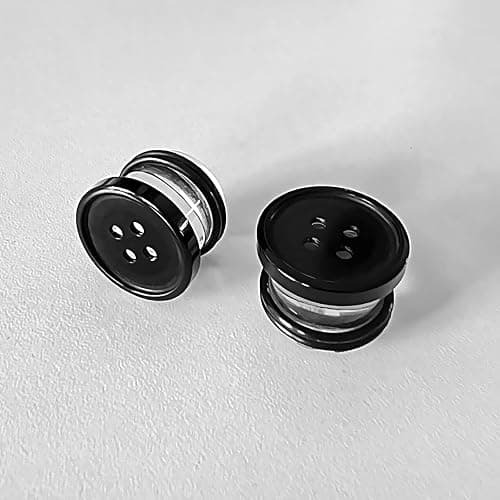 AntDear 2Pcs Acrylic Plug Gauges for Ears Women Men Black White Button Plug Earrings, Single Flared Saddle Stretching Gauge Tunnels Expanders, Four Hole Button Piercing Plugs with Rubber O-Rings 8G to 1 Inch thumbnail 7