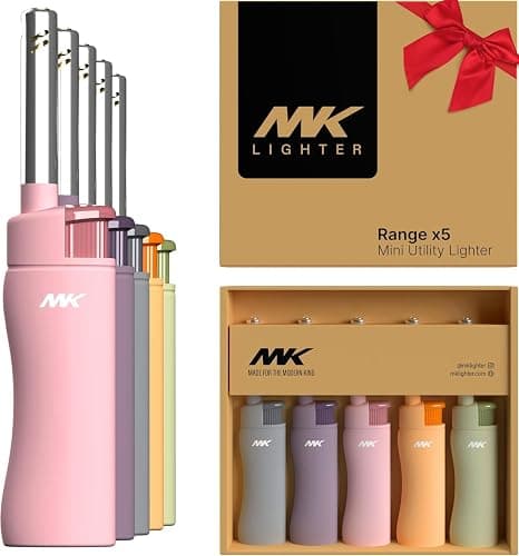 MK Candle Lighter, Butane Refillable Wind-Resistant Flame, 5-Pack for BBQ, Camping, Outdoor Use (Pastel-5pc) - Image 1