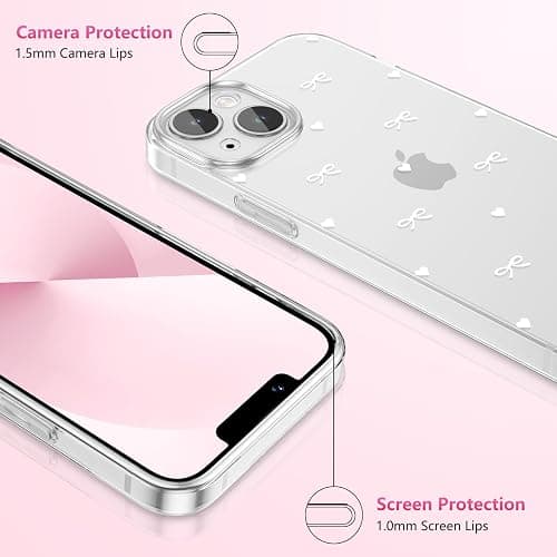 ZTOFERA Clear Case for iPhone 13, Cute Love Heart & Bowknot Pattern Design Aesthetic Transparent Phone Case Soft Flexible TPU Shockproof Protective Cover for Women Girls - White Bow thumbnail 3