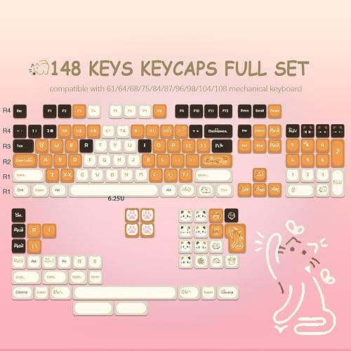 TYRIXKI Ceramic Jade Calico Cat Keycaps, 148 Keys Translucent Orange Jelly Cute Keycaps Mao Profile Creamy Custom Keycap for Cherry Gateron MX Swithes Mechanical Keyboards thumbnail 6