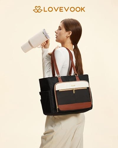 LOVEVOOK Lunch Tote Bag for Women, Work Bag with Insulated Lunch Compartment Laptop Bag Large Lunch Bag for Teacher, Daily thumbnail 2