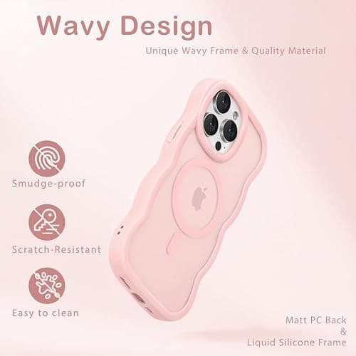 Amzfield for iPhone 15 Pro Case, Compatible with Magsafe Wavy Frame Magnetic Cute Magnetic Design Translucent Matte Hard Back Silicone Bumper Shockproof Phone Case for iPhone 15 Pro Women Girls, Pink thumbnail 5