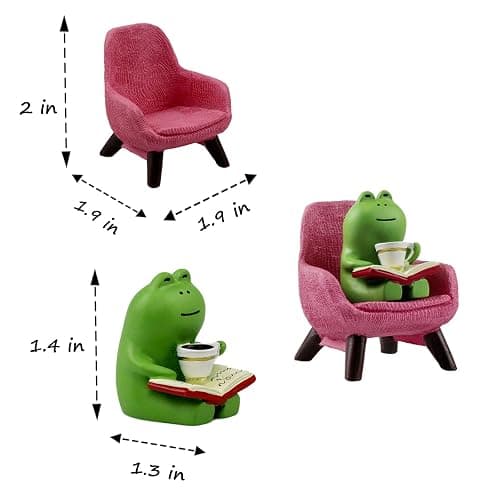 Refintural Miniature Frog Figurines - Funny Frog Sculpture for Shelf, Desk Decoration - Frog Desk Accessories - Perfect Cute Frog Gift for Frog Lovers(Pink Sofa) thumbnail 3