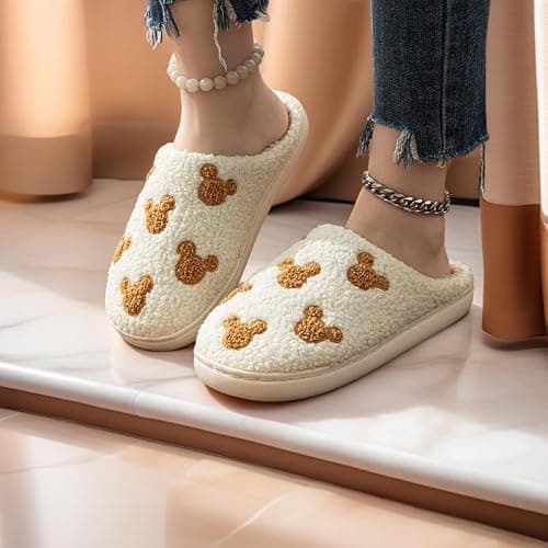 QBRIUQZP Bow Slippers for Women & Men - Floral Memory Foam Plush Slippers, Cute Cartoon Design, Warm Fluffy Fur Lined, Indoor Outdoor House Home Bedroom Shoes thumbnail 7