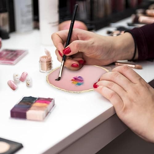 Pengxiaomei 2 Pcs Resin Pink Nail Art Palette, Nails Polish Palette Nail Art Tools Gold Edge Nails Art Display Board thumbnail 6
