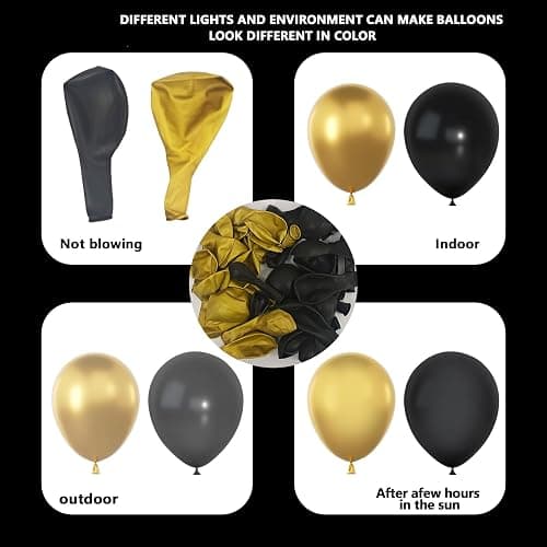 Black and Gold Balloons Garland Arch Kit, 134pcs Black and Metallic Gold Balloons with Different Size for 2026 Graduation Decorations, New Year, Birthday, Anniversary Party Decorations thumbnail 4