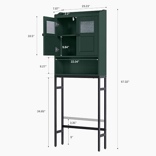 MXARLTR Over The Toilet Storage, Bathroom Over The Toilet Organizer, Above Toilet Storage with Double Doors and Soft Hinges Over Toilet Storage Shelf Over The Toilet Storage Cabinet (Forest Green) thumbnail 2