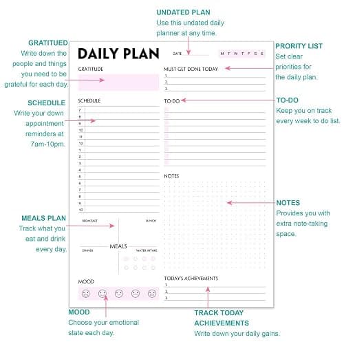 Daily Planner Notepad - Tear-Off Daily Planning Pad, Organizer with To Do Lists, Schedule, Appointment, Productivity Tracker, 50 Undated Sheets, 8.5 x 11 in thumbnail 4