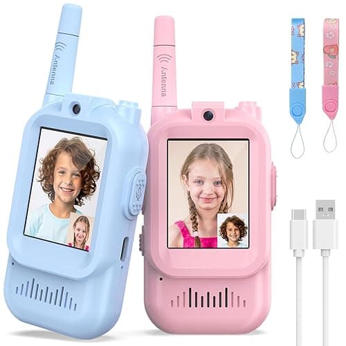Walkie Talkies for Kids Pack of 2, Rechargeable Long Range Two Way Radios Toys for Boys Girls Age 3-5, Outdoor Adventure Camping Hiking, Birthday with Pink Blue Design - Image 1