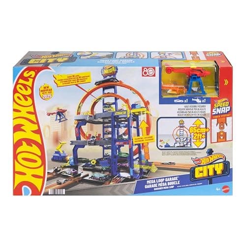 Hot Wheels Toy Car Track Set with Die-Cast Car & Helicopter, 2 Loops, Storage for 36 1:64 Scale Vehicles, Speed Snap Adapters, Mega Loop Garage thumbnail 10