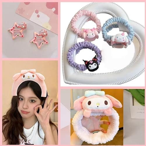 WINBBY 117Pcs Kawaii Stuff Gifts Set Include Headband,Pouch, Hair Band, Hair Ties & Clips, Hairpin, Stickers, Necklace,Bracelet, Keychain thumbnail 5
