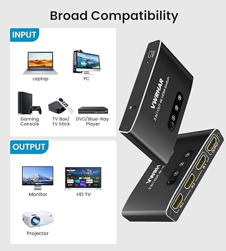 HDMI Switch 3 in 1 Out 4K UHD HDMI Switcher Splitter, Automatic Switch with Remote Metal Splitter Box Hub Support 4K 60Hz 3D 1080P HDCP2.2 for PS5 PS4 Xbox DVD Player Fire Stick Apple TV PC thumbnail 5