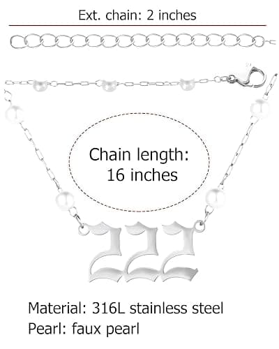 TGOLM Angel Number Necklace 18k Gold Plated Stainless Steel Faux Pearl Choker Chain Aesthetic Accessories Jewelry for Women 16" thumbnail 4