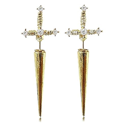 ONLYJUMP Rhinestone Sword Earrings for Women Gothic Retro Dagger Screw Earrings Cubic Zirconia Punk Front Back Stud Earrings Unique Halloween Costumes Jewelry - Image 1