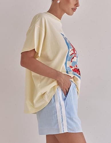 Oversized Graphic Shirt for Teens Girl Y2K Ocean Floral Short Sleeve Baggy Tee Shirts Vintage Aesthetic Coastal Tops thumbnail 4