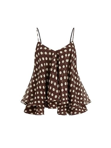 CIDER Y2k Shirt Ruffle Hem Knotted Mesh Cami Top Sleeveless Layered Babydoll Spaghetti Strap Tank Blouses - Image 1