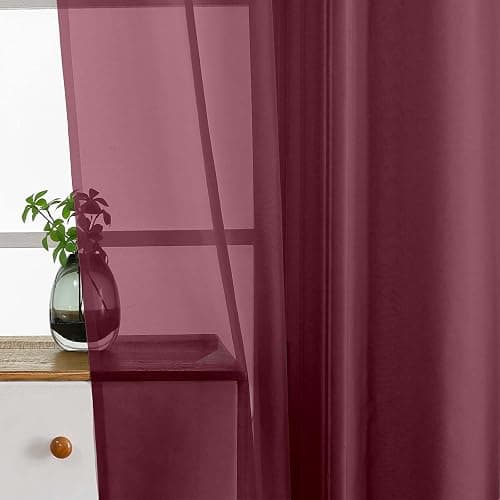 Ebesto Burgundy Window Sheer Curtains 45 Inches Length, Voile Short Curtains for Living Room Bedroom, Modern Soft Window Drapes 2 Panels Set, Top Dual Rod Pocket Design, 2x42Wx45L Inches thumbnail 5