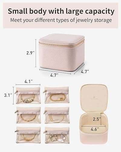 Vlando Gifts for Teachers,Jewelry Box with 6 Velvet Jewelry Bags Travel Jewelry Storage for Women Girl Jewelry Organizer Necklace Rings Earrings Bags Gifts for Women(Pink) thumbnail 3