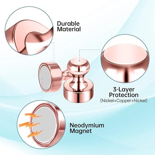 Pack of 8 Rose Gold Pink Push Pins Ideal Whiteboard Refrigerator Magnets - Adult Small Strong Magnets for Kitchen Classroom Office thumbnail 5