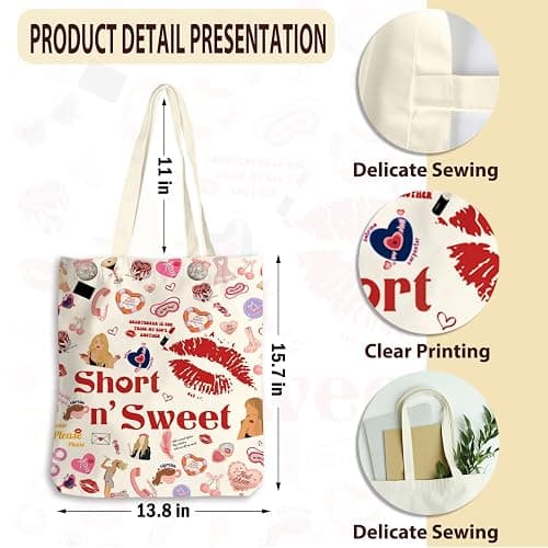 LONGXIN Sabrina Merch, Tote Bag for Women Singer Fans Music Lovers, Singer Merchandise, Reusable Canvas Cute Shoulder Bag for Shopping, Grocery, Work, Book thumbnail 4