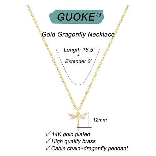 GUOKE 14K Gold Plated Dainty Pendant Butterfly Bead Boot Bee Baseball Flower Compass Airplane Heart Hummingbird Tree Necklace Simple Jewelry Gift for Women thumbnail 6