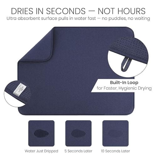 Bellemain XL Dish Mat Microfiber Dish Drying Mat, Super absorbent (Navy, 17" x 24") thumbnail 3