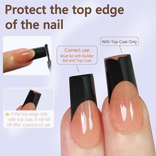 Misssix Black French Gel Nail Tips, 240Pcs French Tip Press on Nails Long Square, No Need to File 3 in 1 Tips Pre-lasting, Fake Nails for Nail Art DIY 15 Sizes thumbnail 5