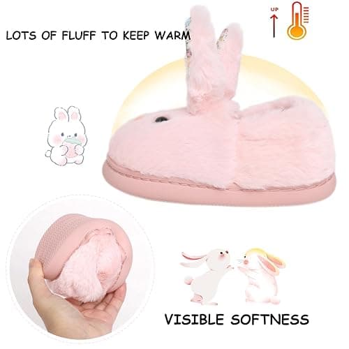 Girls Toddler Slippers Boys Cozy House Shoes for Little Kids Cute with Bunny Design Plush Indoor Warm Winter Slippers Non-Slip thumbnail 5