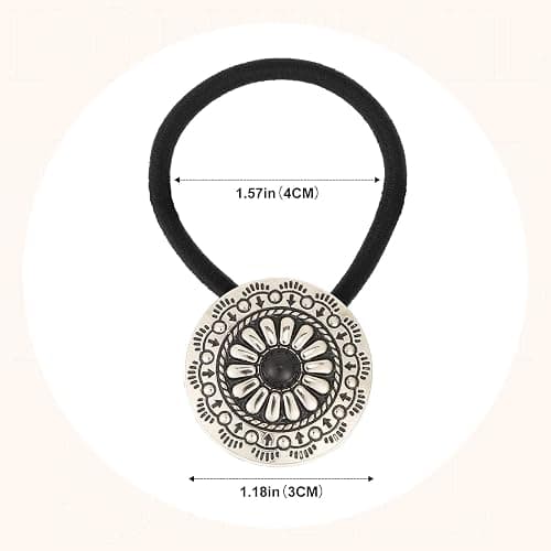 3PCS Metal Western Style Ponytail Holders, Retro Hair Ties for Women, Vintage Squash Blossom Hair Ropes Boho Hair Decoration for Women Girls(Circular) - Circular thumbnail 2