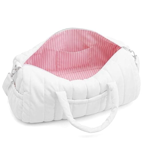 Klyyo Clyro Large Quilted Duffle Bag for Women Gym Tote Bag with Pink Lining Multi-pocket Weekender Overnight Hospital Labor Tote for Sports Workout - Image 1