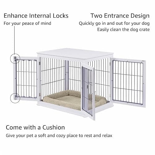 unipaws Furniture Style White Dog Crate for Medium Large Dogs, Indoor Aesthetic Dog Stuff Kennel, Modern Decorative Wood Wire Pet House Dog Cage, Pretty Cute End Side Table Nightstand… thumbnail 6