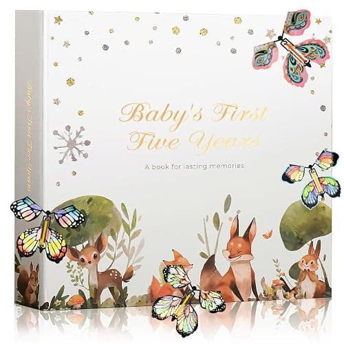 First 5 Year Keepsake Baby Memory Book for Girls and Boys, A Milestone Baby Books for Baby Shower, Gender Neutral Baby Items Baby Photo Albums, Baby Gifts for Gender Reveal, 4 Flying Butterfly - Image 1
