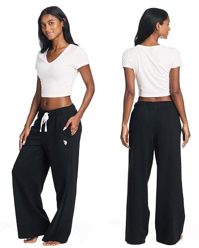 U.S. Polo Assn. Womens Sweatpants with Pockets, French Terry Womens Joggers Wide-Leg Sweats thumbnail 5