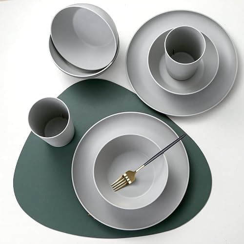 YARRGGU 24-Piece Dinnerware Set, Service for 8, Unbreakable Plates and Bowls Set, BPA-Free, Dishwasher Safe, Gray Tableware for Kitchen, Party and Picnic thumbnail 5