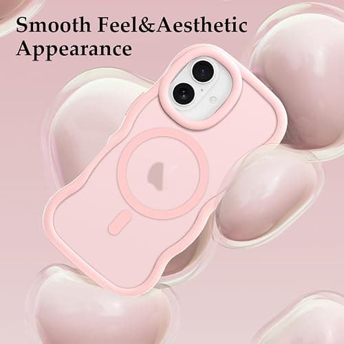 Pepmune for iPhone 16 Case, Curly Wavy Frame Hard Translucent Matte Clear Back Cover for Women Men Compatible with Magsafe TPU Bumper Shockproof Drop Protection Phone Case for iPhone 16, Pink thumbnail 6