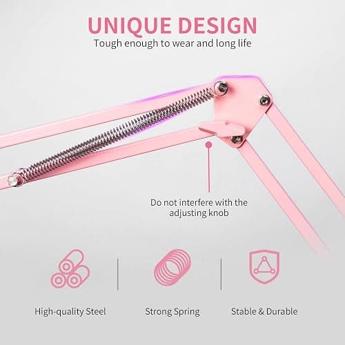 FEELWORLD AMS1 Microphone Boom Arm, Adjustable Mic Arm Stand with 3/8” to 5/8” Screw, Compatible with PM1 and other Mics for Podcast Straming Gaming Studio （Pink) thumbnail 6