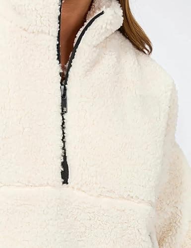 PEHMEA Women's Half Zip Sherpa Fleece Pullover Warm Oversized Sweatshirts Soft Fuzzy Jackets for Fall Winter 2025 thumbnail 4