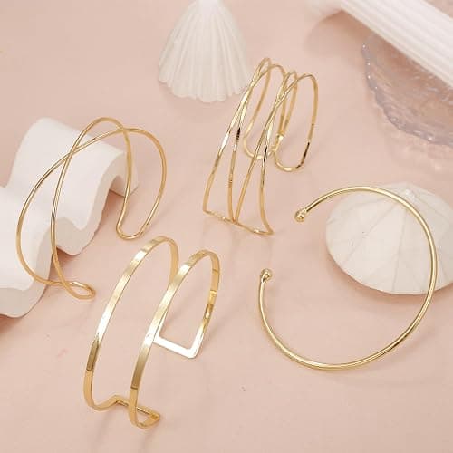COLOYAN 4PCS Upper Arm Cuff Jewelry for Women, Arm Cuff Gold Silver, Minimalist Arm Cuff Bracelet, Adjustable Coil Armlet thumbnail 5
