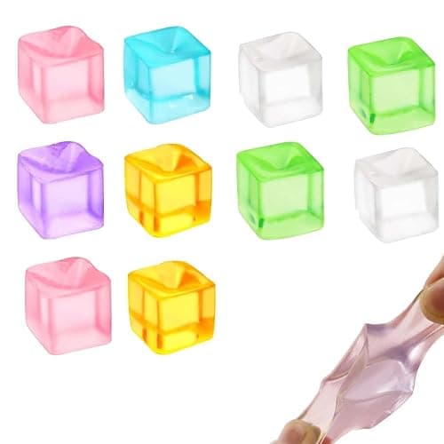 10 Pcs Squishy cube, Ice cube squishy, Stress Cube Stress-Relieving Little Thing for Family or Friend Gift Party(Purple Blue Orange Green Pink Transparent White) - Image 1