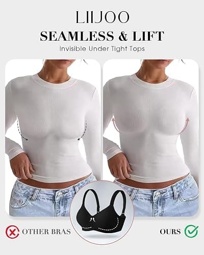 Women’s Plus Size Full Coverage Wireless Bras Supportive Wide Strap Comfort Bra for Sagging Breasts No Back Fat Minimizer Bra thumbnail 4