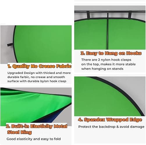 Blue Green Screen Backdrop Double Sided Collapsible Greenscreen Backdrop with Carrying Bag,Portable Pop Up Green Screen Background for Streaming Webcam 39.4 * 59.1" thumbnail 5