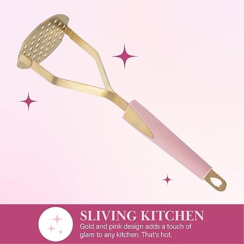 Paris Hilton Potato Masher, Heart-Shaped Stainless Steel Design, Non-Slip Handle, Dishwasher Safe, Pink thumbnail 4