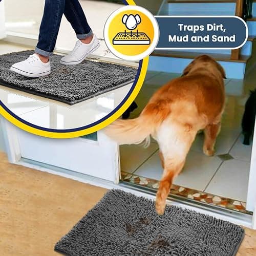 Muddy Mat® Shown on TV Super Absorbent Microfiber Dog Door Mat for Muddy Paws, Non-Slip Washable Pet Rug, Quick Dry Chenille Entryway Carpet, Machine Washable Indoor Outdoor mat, Grey 30"x19" thumbnail 3