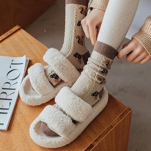 6 Pair Cute Cotton Kawaii Bear Ankle Socks - Preppy Ruffle Japanese Thick Fall Vintage Crew Socks for Women thumbnail 3