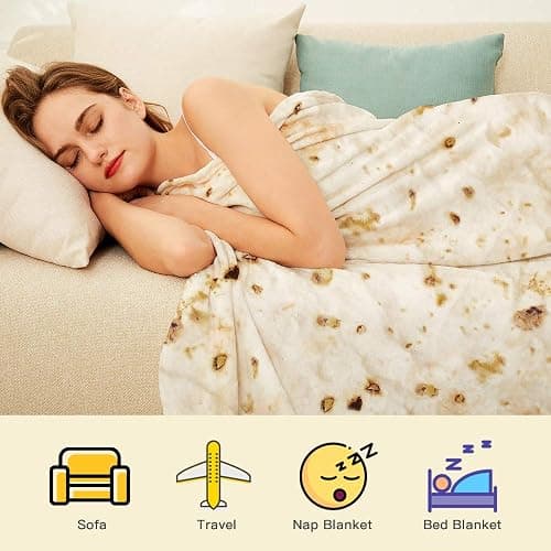 Burrito Tortilla Throw Blanket, 2.0 Double Sided Burritos Taco Tortilla Wrap Blankets,Giant Funny Realistic Flannel Food Round Blankets,Funny Gifts for Kids Newborn Toddler Dog Cat Baby Shower 47in - Yellow - 47in thumbnail 5