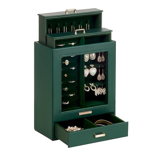 Homde Jewelry Organizer Girls Women Jewelry Box for Necklaces Rings Earrings Christmas Gift Bracelets Storage Case (Forest Green + Gold) - Image 1